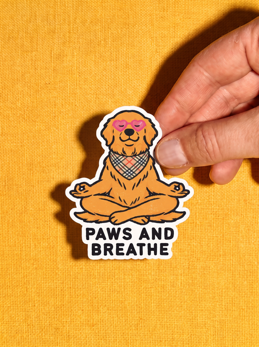 Paws and Breathe (Text) - Golden Retriever Dog Vinyl Sticker