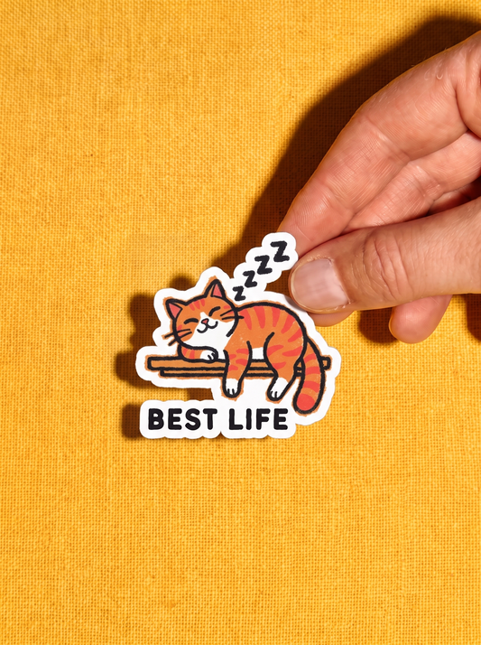 Best Life (text) - Indie Orange Cat Vinyl Sticker