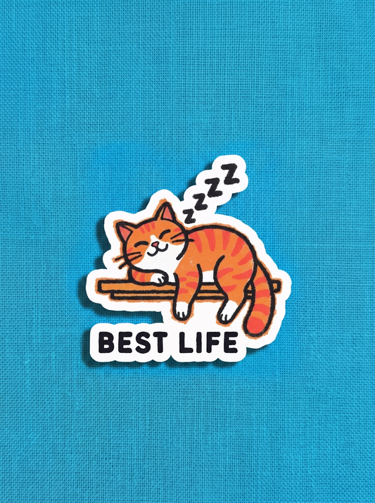 Best Life (text) - Indie Orange Cat Vinyl Sticker