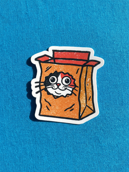 Cat in a Bag - Calico Cat Vinyl Sticker