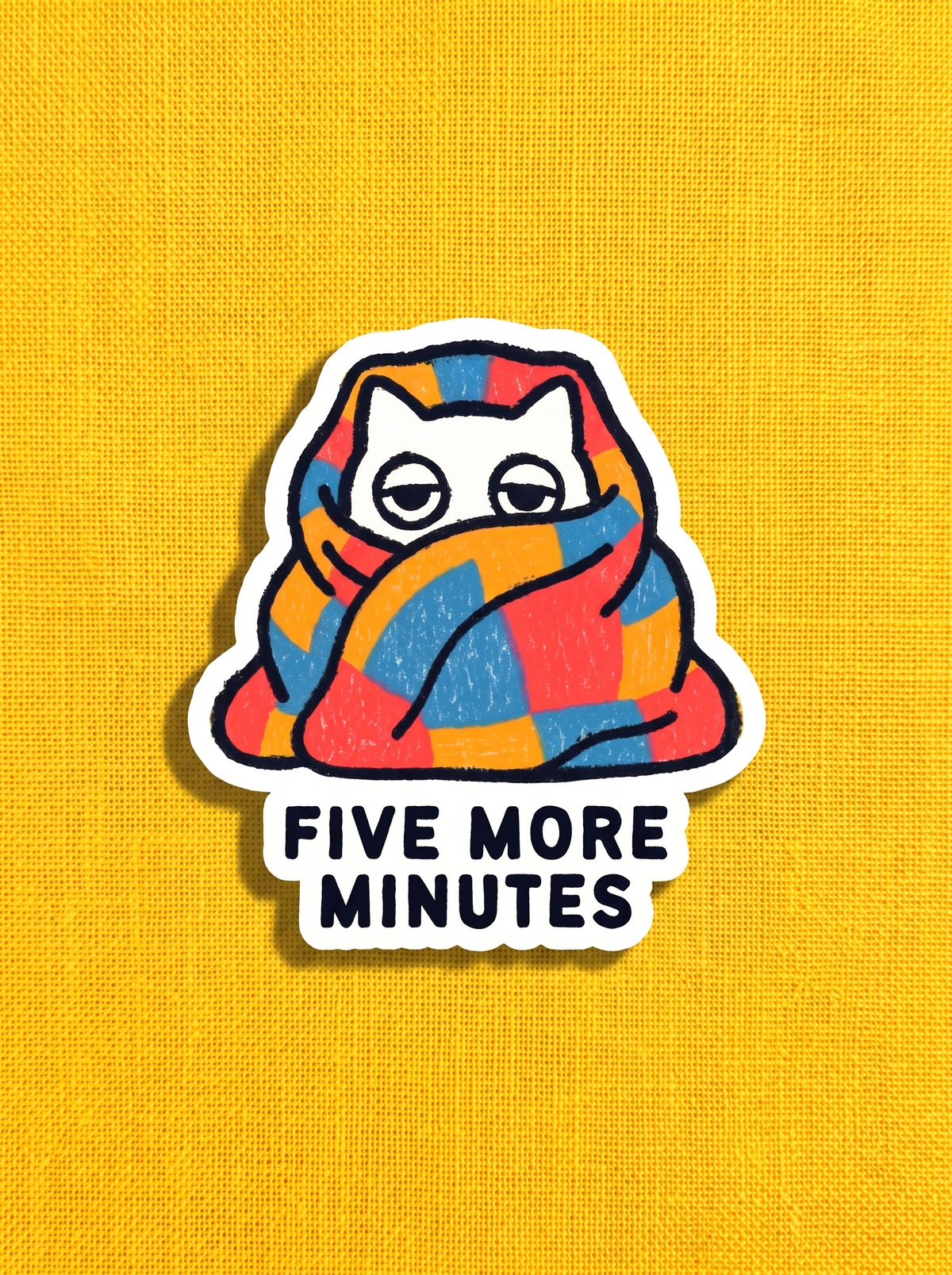Five More Minutes (Text) - White Cat Vinyl Sticker