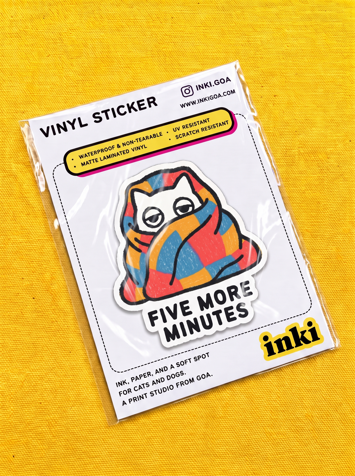 Five More Minutes (Text) - White Cat Vinyl Sticker