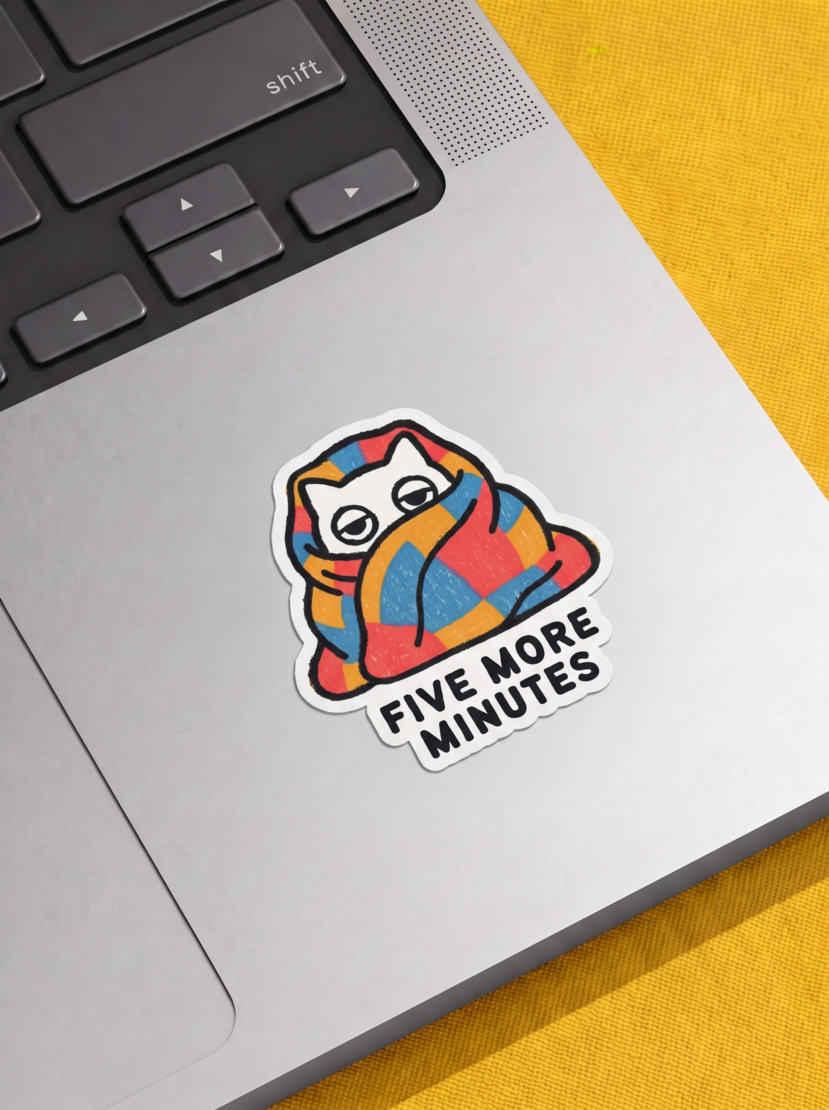 Five More Minutes (Text) - White Cat Vinyl Sticker