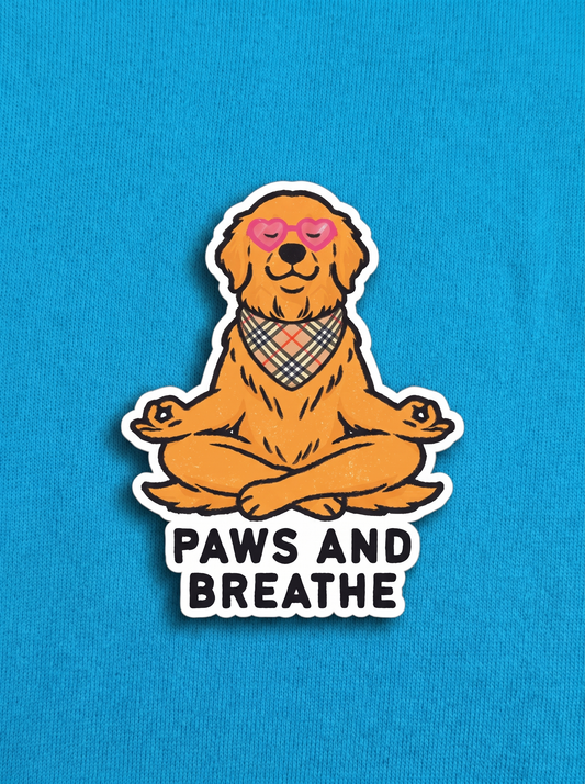 Paws and Breathe (Text) - Golden Retriever Dog Vinyl Sticker