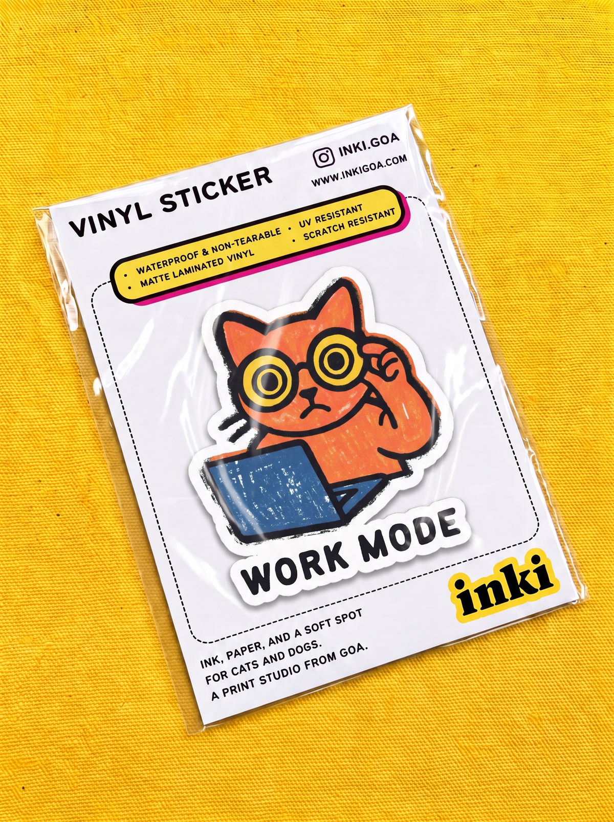 Work Mode (Text) - Orange Cat Vinyl Sticker