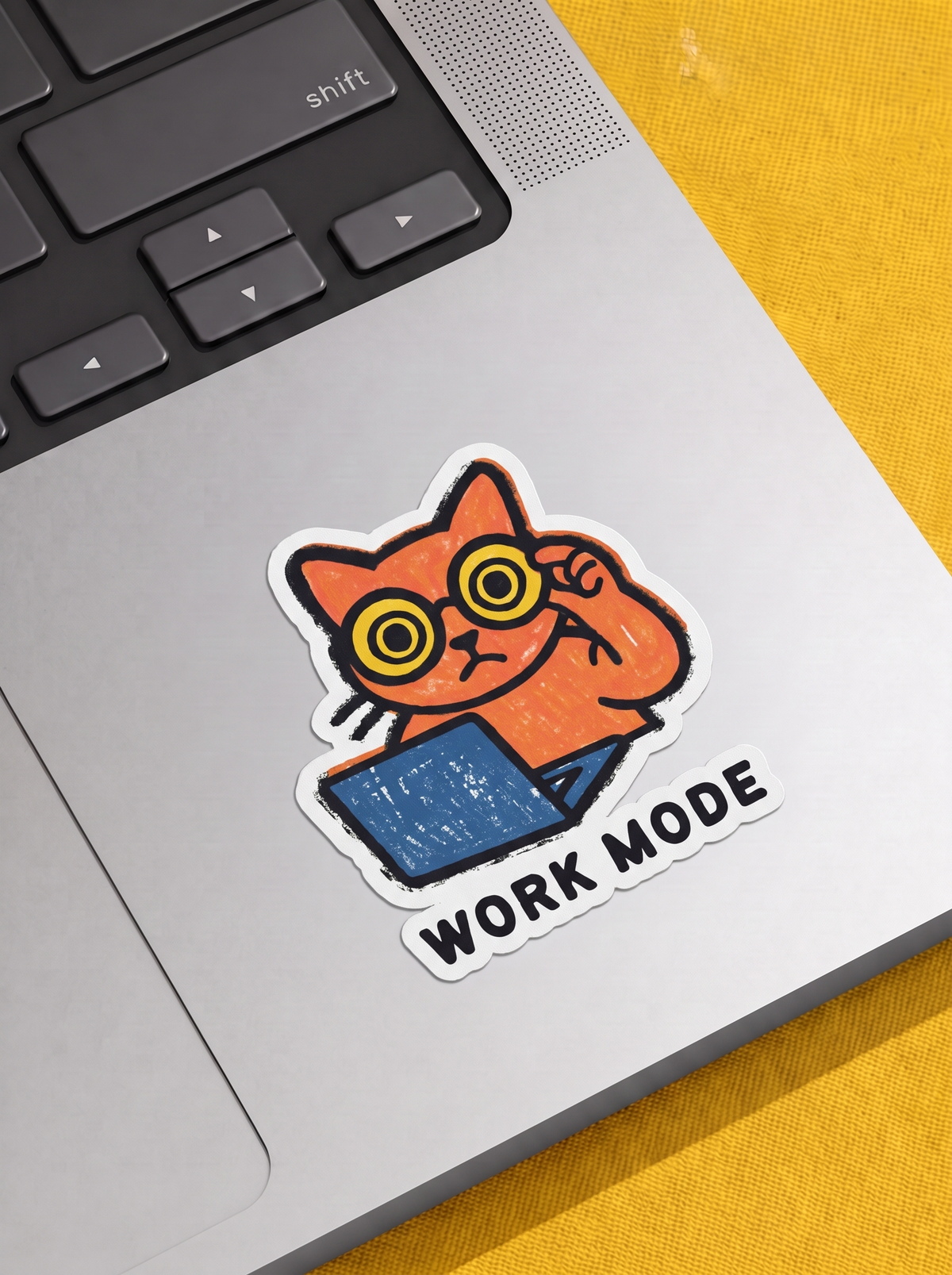 Work Mode (Text) - Orange Cat Vinyl Sticker