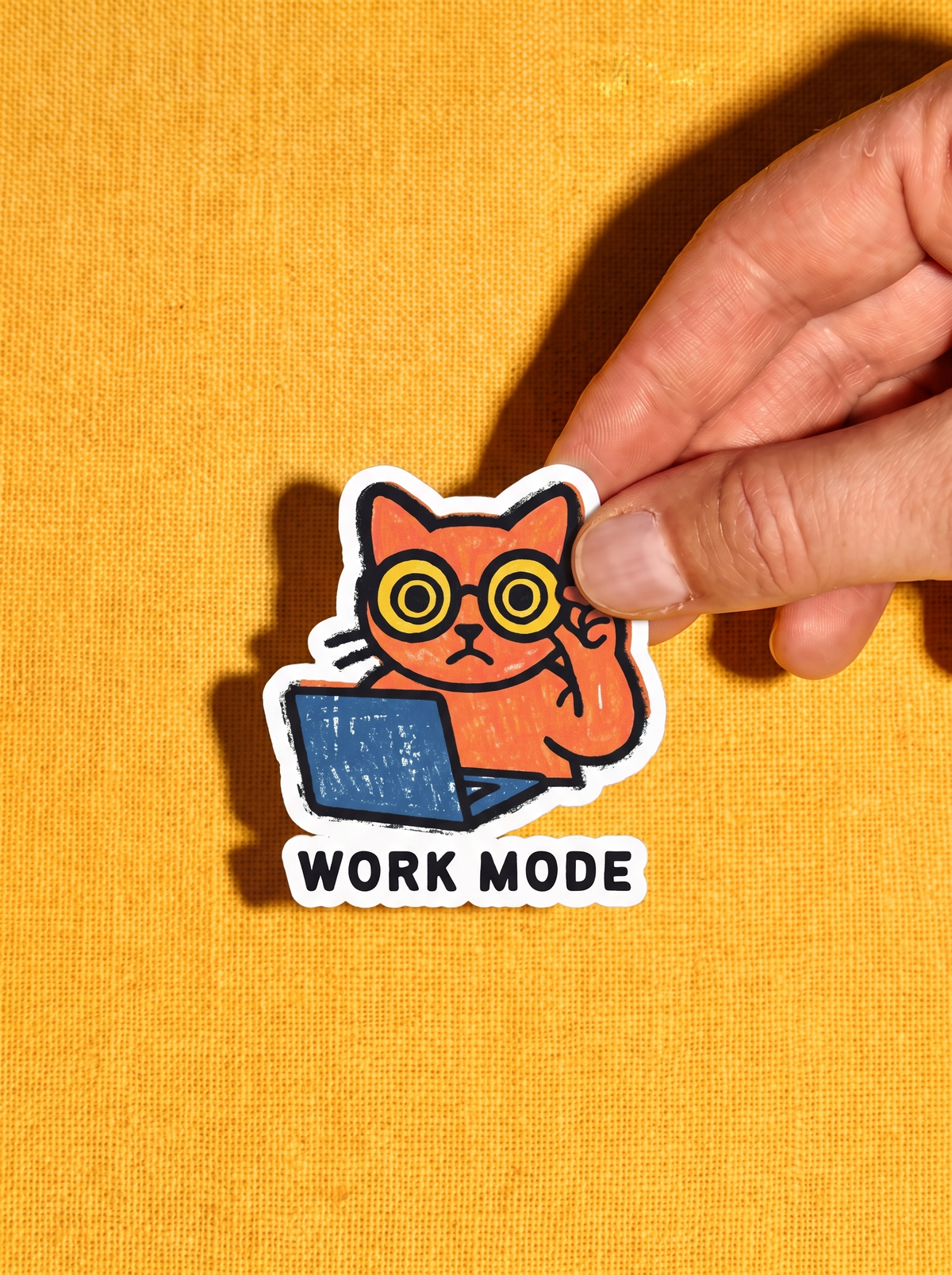 Work Mode (Text) - Orange Cat Vinyl Sticker