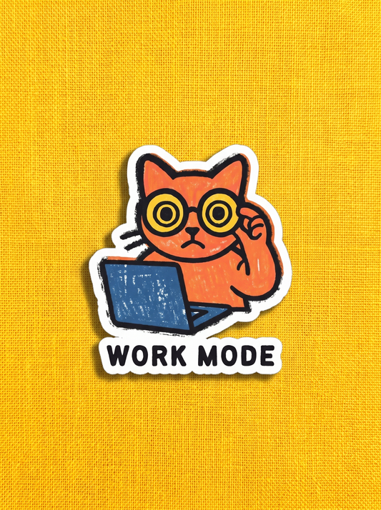 Work Mode (Text) - Orange Cat Vinyl Sticker