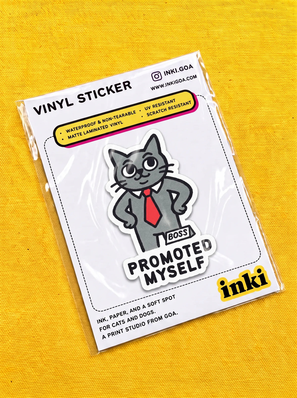 Promoted Myself - Grey Cat Vinyl Sticker