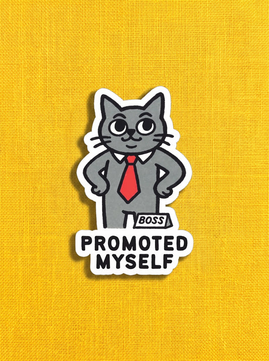 Promoted Myself - Grey Cat Vinyl Sticker