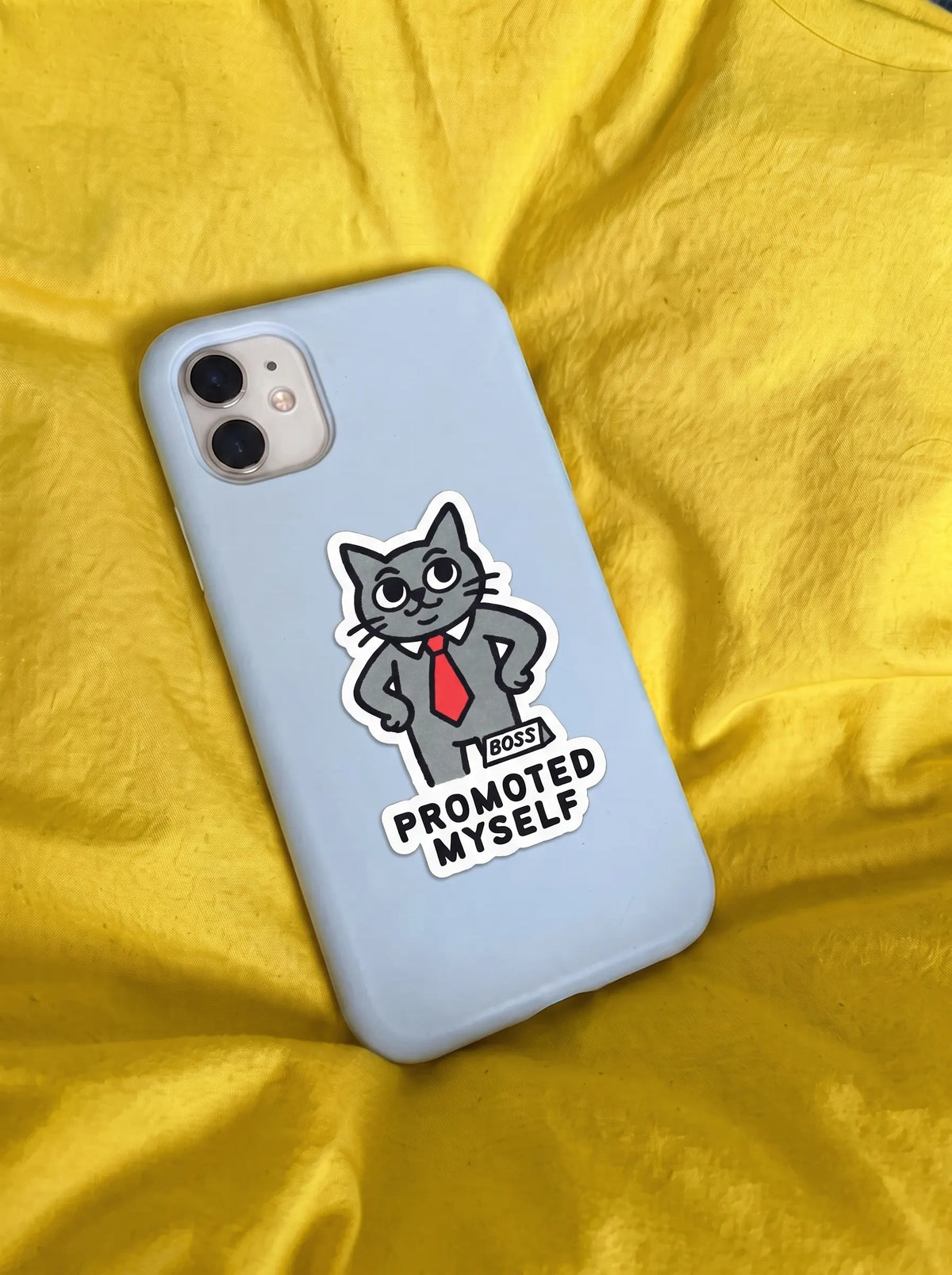 Promoted Myself - Grey Cat Vinyl Sticker