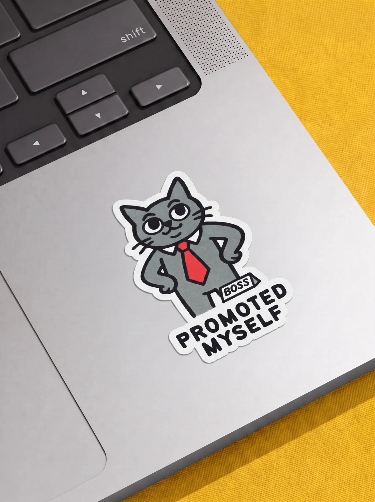 Promoted Myself - Grey Cat Vinyl Sticker